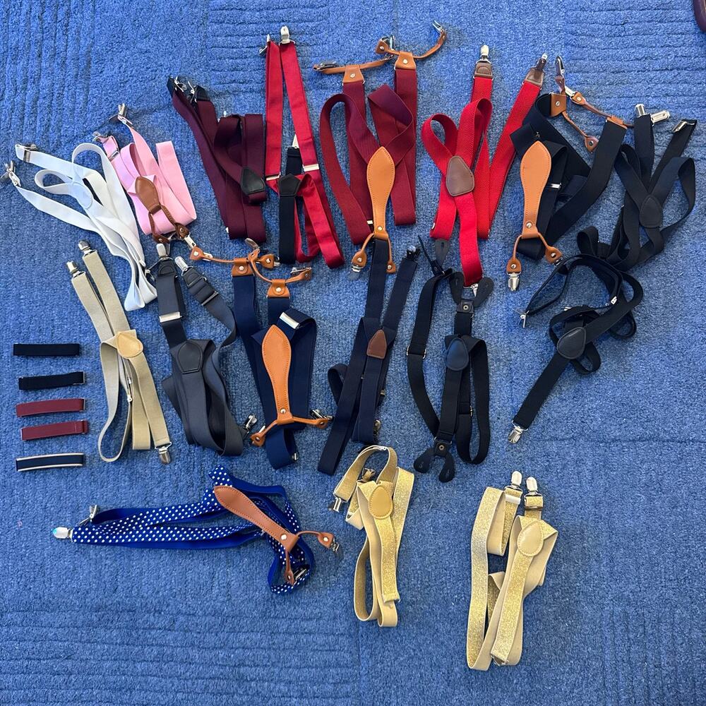 Lot of 17 Suspenders Assorted Colors Adjustable Braces Preppy Academia Dapper